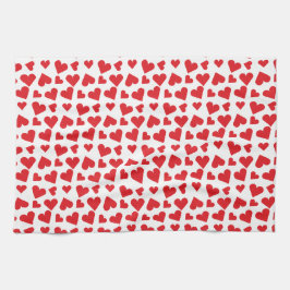 Cute Heart Pattern Red White Theedoek