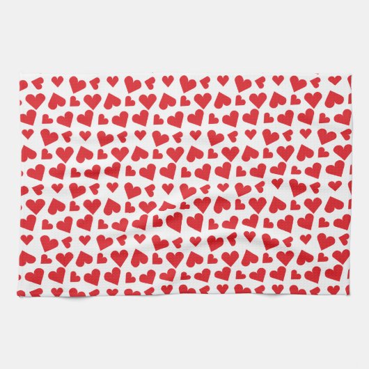 Cute Heart Pattern Red White Theedoek (Horizontaal)