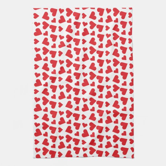 Cute Heart Pattern Red White Theedoek (Verticaal)
