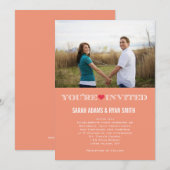 Cute Heart Peach Red Wedding Photo Invitations Kaart (Voorkant / Achterkant)