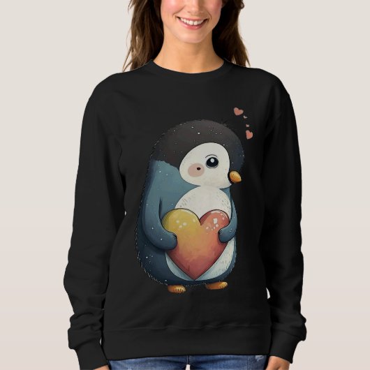 Cute Heart Penguin Animal Valentines Day Valentine Trui (Voorkant)