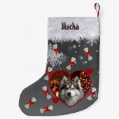 Cute Heart Pet Photo Dog Name Black Snowflake  Kleine Kerstsok (Achterkant)