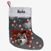 Cute Heart Pet Photo Dog Name Black Snowflake  Kleine Kerstsok (Voorkant)