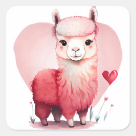 Cute Heart Pink Llama Valentijn Vierkante Sticker