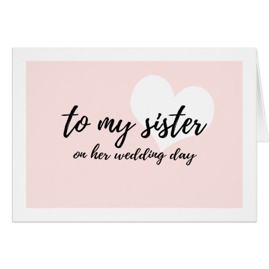 Cute Heart Pink "naar mijn zus op haar trouwdag" (Voorkant Horizontaal)
