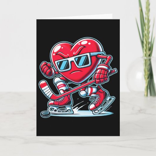Cute Heart Playing Ice Hockey Valentine's Day Men  Kaart (Voorkant)