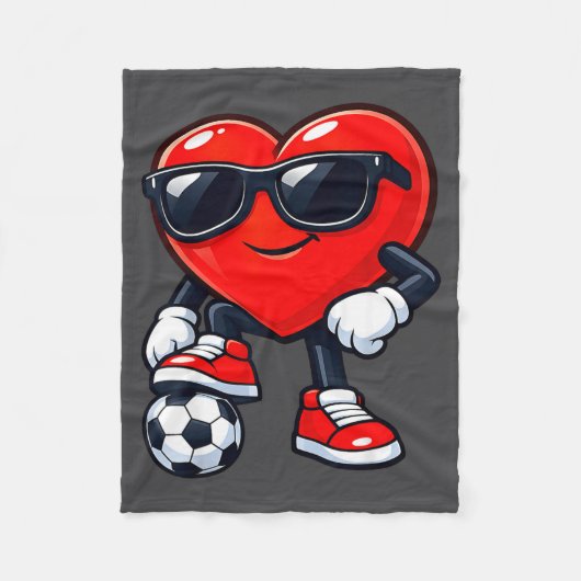 Cute Heart Playing Soccer Valentines Day Soccer Bo Fleece Deken (Voorkant)