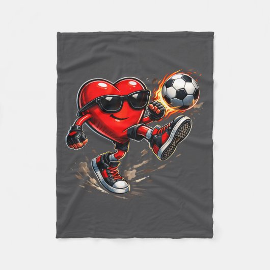 Cute Heart Playing Soccer Valentines Day Soccer Bo Fleece Deken (Voorkant)