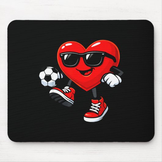 Cute Heart Playing Soccer Valentines Day Soccer Bo Muismat (Voorkant)