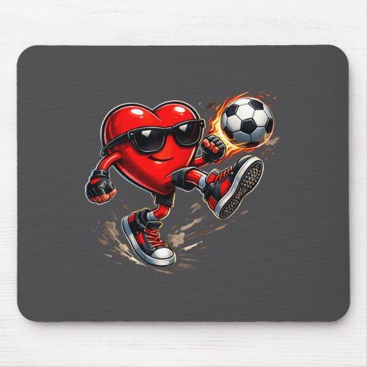 Cute Heart Playing Soccer Valentines Day Soccer Bo Muismat (Voorkant)