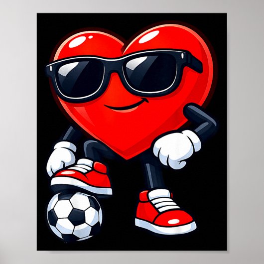 Cute Heart Playing Soccer Valentines Day Soccer Bo Poster (Voorkant)
