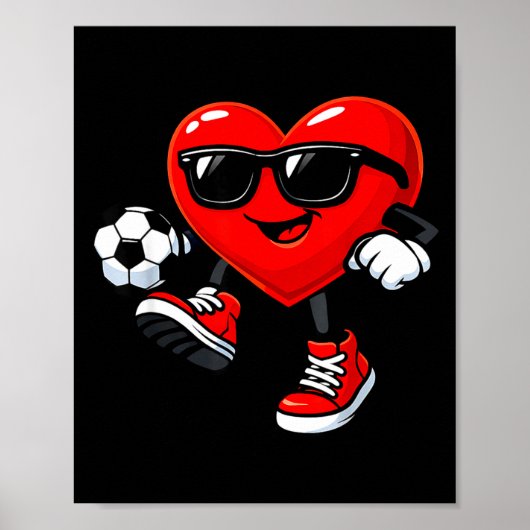Cute Heart Playing Soccer Valentines Day Soccer Bo Poster (Voorkant)