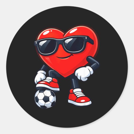 Cute Heart Playing Soccer Valentines Day Soccer Bo Ronde Sticker (Voorkant)