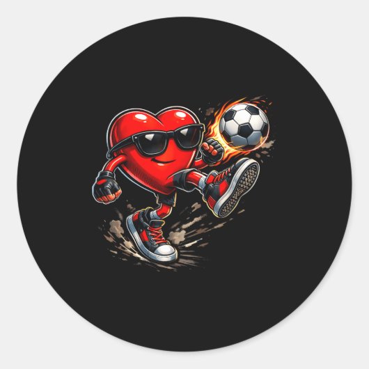 Cute Heart Playing Soccer Valentines Day Soccer Bo Ronde Sticker (Voorkant)