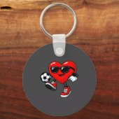 Cute Heart Playing Soccer Valentines Day Soccer Bo Sleutelhanger (Voorkant)