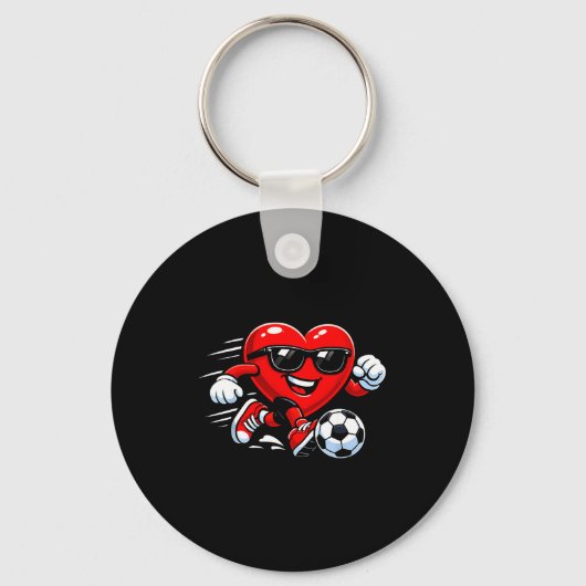 Cute Heart Playing Soccer Valentines Day Soccer Bo Sleutelhanger (Voorkant)