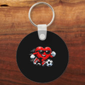 Cute Heart Playing Soccer Valentines Day Soccer Bo Sleutelhanger (Voorkant)