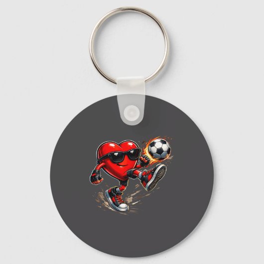 Cute Heart Playing Soccer Valentines Day Soccer Bo Sleutelhanger (Voorkant)