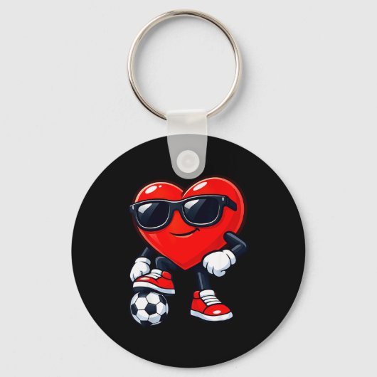 Cute Heart Playing Soccer Valentines Day Soccer Bo Sleutelhanger (Voorkant)