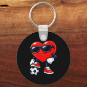 Cute Heart Playing Soccer Valentines Day Soccer Bo Sleutelhanger (Voorkant)