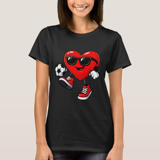 Cute Heart Playing Soccer Valentines Day Soccer Bo T-shirt (Voorkant)