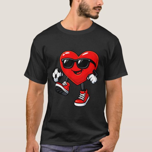 Cute Heart Playing Soccer Valentines Day Soccer Bo T-shirt (Voorkant)