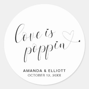 Cute Heart Popcorn Favors Modern Wedding Ronde Sticker