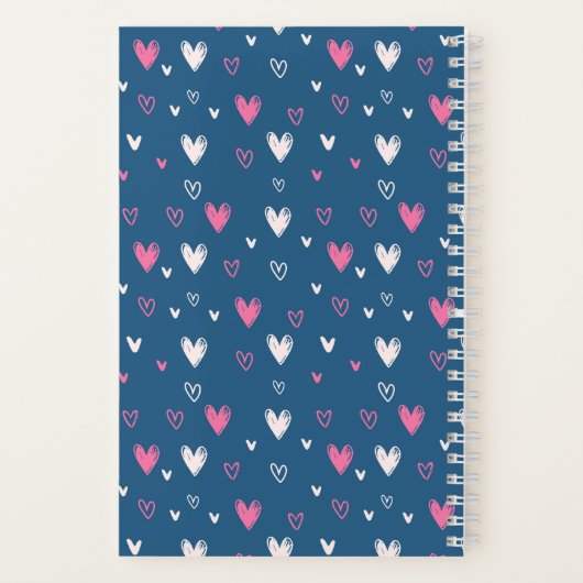 Cute Heart Potlood Stoodle Pattern Sweet Love Blue Notitieboek (Achterkant)