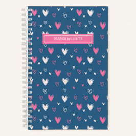Cute Heart Potlood Stoodle Pattern Sweet Love Blue Notitieboek