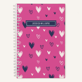 Cute Heart Potlood Stoodle Pattern Sweet Love Pink Notitieboek