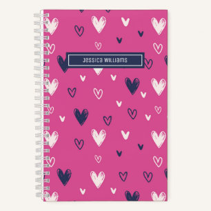 Cute Heart Potlood Stoodle Pattern Sweet Love Pink Notitieboek