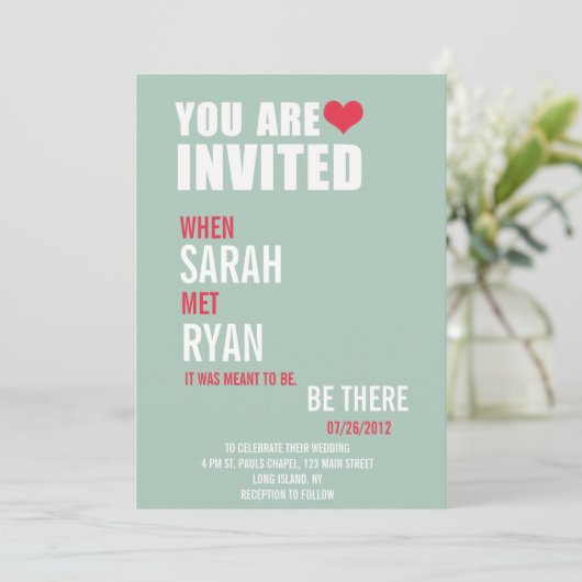 Cute Heart Red & Green Wedding Invitations Kaart (Staand voorkant)