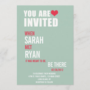 Cute Heart Red & Green Wedding Invitations Kaart