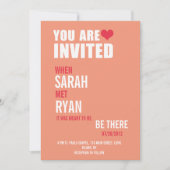 Cute Heart Red & Peach Wedding Invitations Kaart (Voorkant)