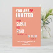 Cute Heart Red & Peach Wedding Invitations Kaart (Staand voorkant)