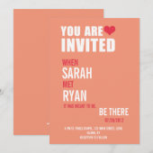 Cute Heart Red & Peach Wedding Invitations Kaart (Voorkant / Achterkant)