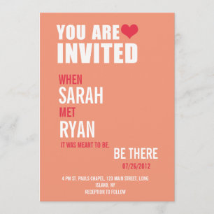 Cute Heart Red & Peach Wedding Invitations Kaart