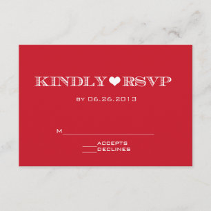 Cute Heart Red Wedding RSVP-kaarten RSVP Kaartje