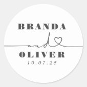 Cute Heart Script Couple's Names Wedding Ronde Sticker (Voorkant)