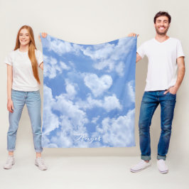 Cute Heart Shaped Cloud in Blue Sky Cheful Happy Fleece Deken