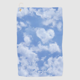 Cute Heart Shaped Cloud in Blue Sky Cheful Happy Golfhanddoek
