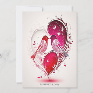 Cute Heart Shaped Lovebird Wedding Invitting Save The Date