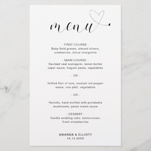 Cute Heart Simple Modern Wedding Menu (Voorkant)