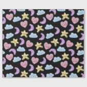 Cute Heart Star Moon Black Baby shower Cadeaupapier (Vlak)