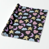 Cute Heart Star Moon Black Baby shower Cadeaupapier (Uitgerold)