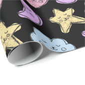 Cute Heart Star Moon Black Baby shower Cadeaupapier (Rol Hoek)