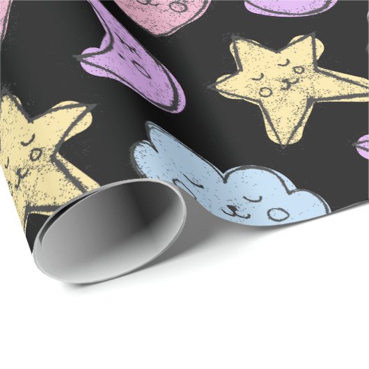 Cute Heart Star Moon Black Baby shower Cadeaupapier (Rol Hoek)