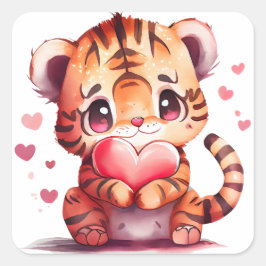 Cute Heart Tiger Valentijn Vierkante Sticker