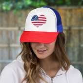 Cute Heart USA Flag Patriotic Red White en Blue Trucker Pet