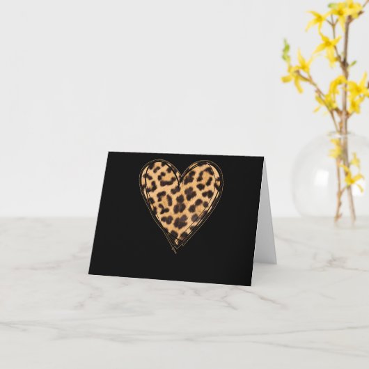 Cute Heart Valentijns Leopard Patroon Kaart (Gele Bloem)